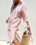 Women's Striped Shirt Dress | Button-Down Maxi-2