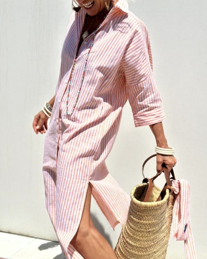 Women's Striped Shirt Dress | Button-Down Maxi-2