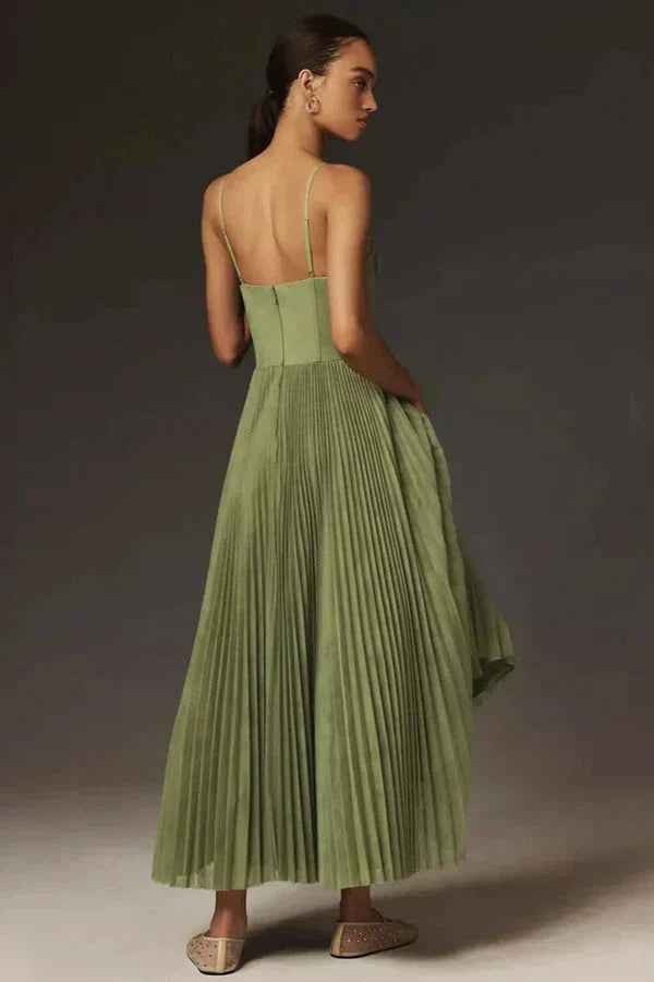 Women's Pleated Midi Dress | Wedding Guest A-Line-3