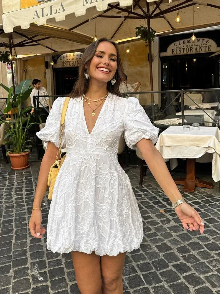 Women's White Mini Dress | Ruffle Wedding Guest-3