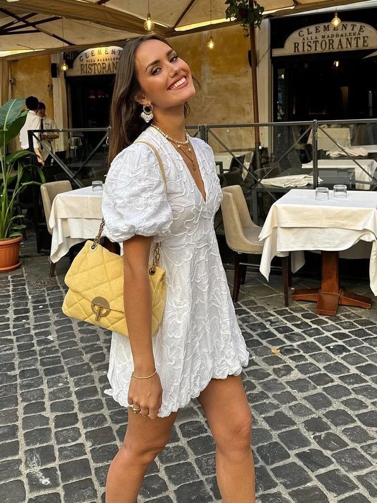 Women's White Mini Dress | Ruffle Wedding Guest-4