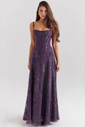 Women's Corset Maxi Dress | Purple Floral A-Line Gown-1