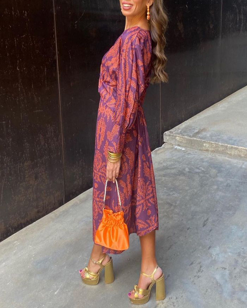 Women's Wrap V-Neck Maxi Dress | Long Sleeve Printed-4