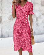 Women's Floral Wrap Midi Dress | V-Neck Ruffle Sleeve-4