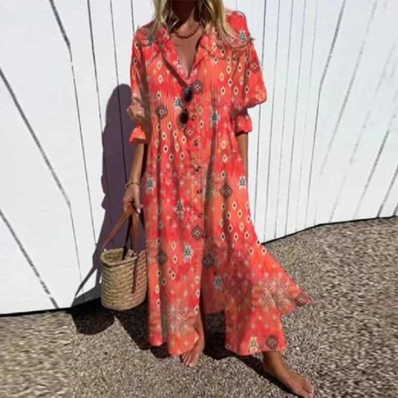 Women's Floral Print Maxi Dress | Loose Fit V-Neck-4