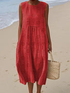 Women's Sleeveless Midi Dress | Embroidered Summer-5