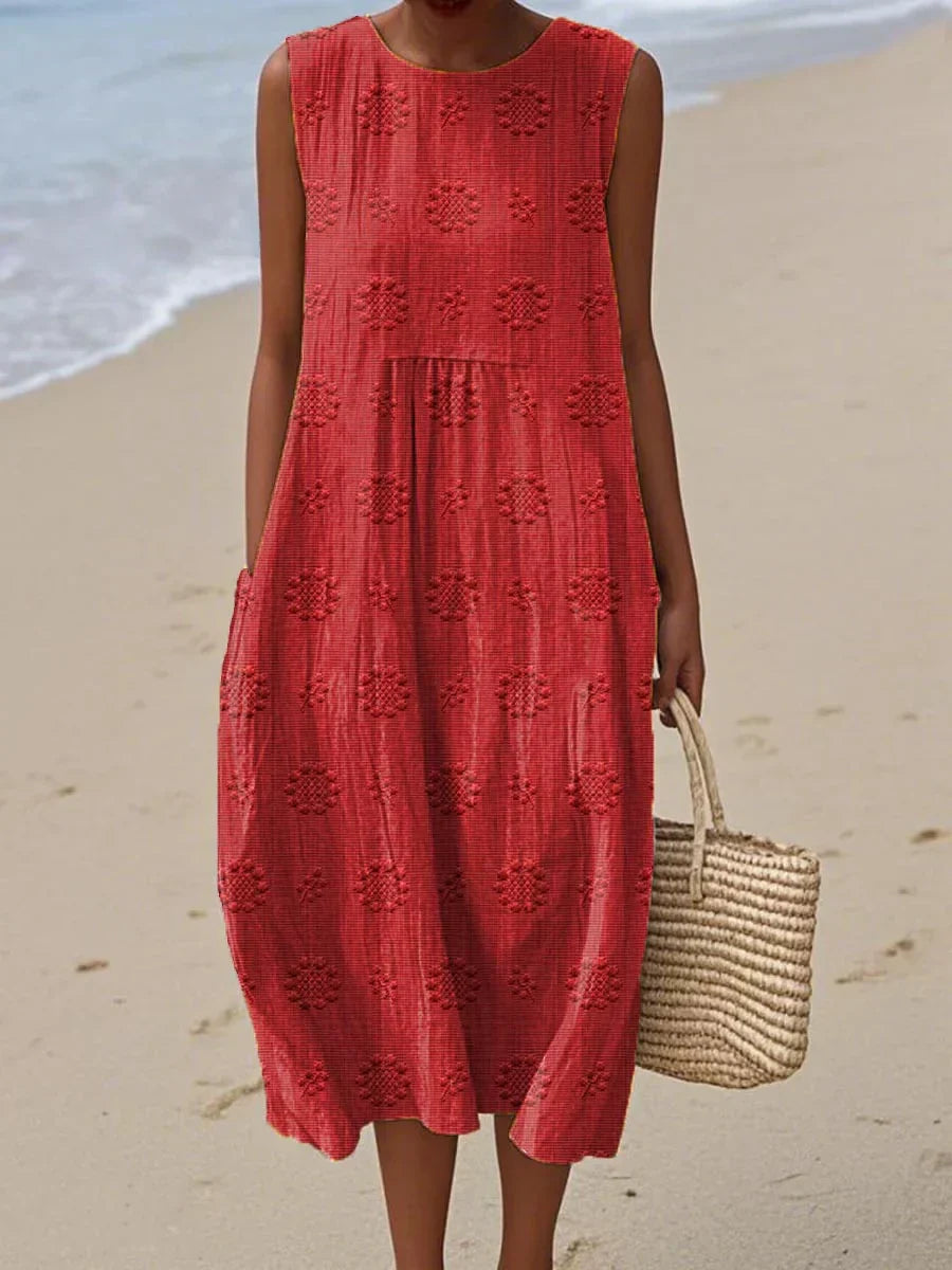 Women's Sleeveless Midi Dress | Embroidered Summer-5