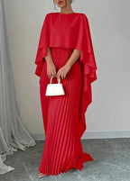 Women's Pleated Maxi Dress | Cape Overlay Evening Gown-4