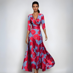 Women's Floral Wrap Maxi Dress | V-Neck 3/4 Sleeve-3