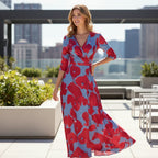 Women's Floral Wrap Maxi Dress | V-Neck 3/4 Sleeve-1