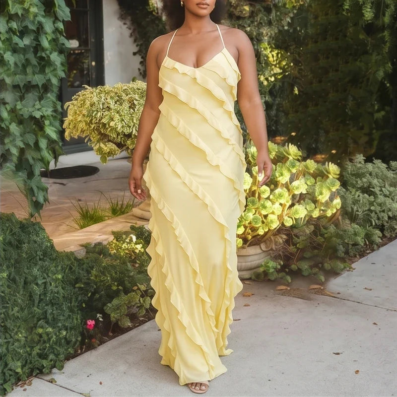 Women's Ruffle Maxi Dress | Wedding Guest Evening-8