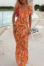 Women's Floral Maxi Dress | Summer Ruffle-1