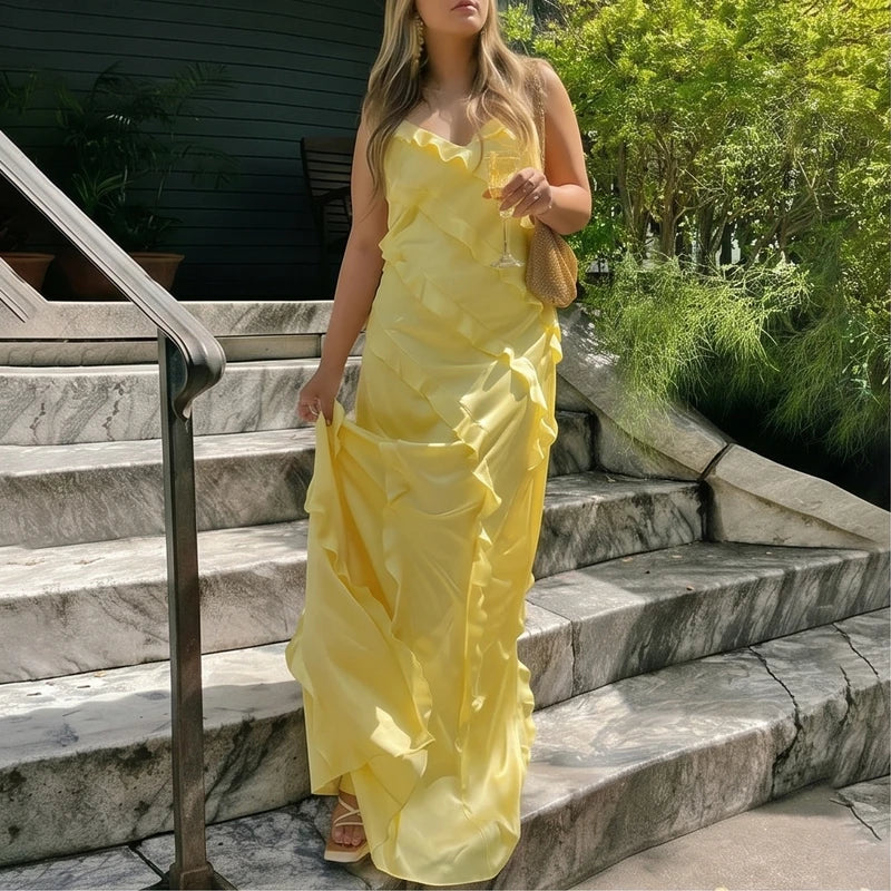 Women's Ruffle Maxi Dress | Wedding Guest Evening-7