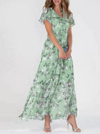 Women's Floral Maxi Dress | Ruffle Sleeve V-Neck-3