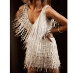 Women's Fringe Mini Dress | V-Neck Cocktail Party-3