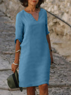 Women's V-Neck Shift Dress | Half Sleeve Knee Length-10
