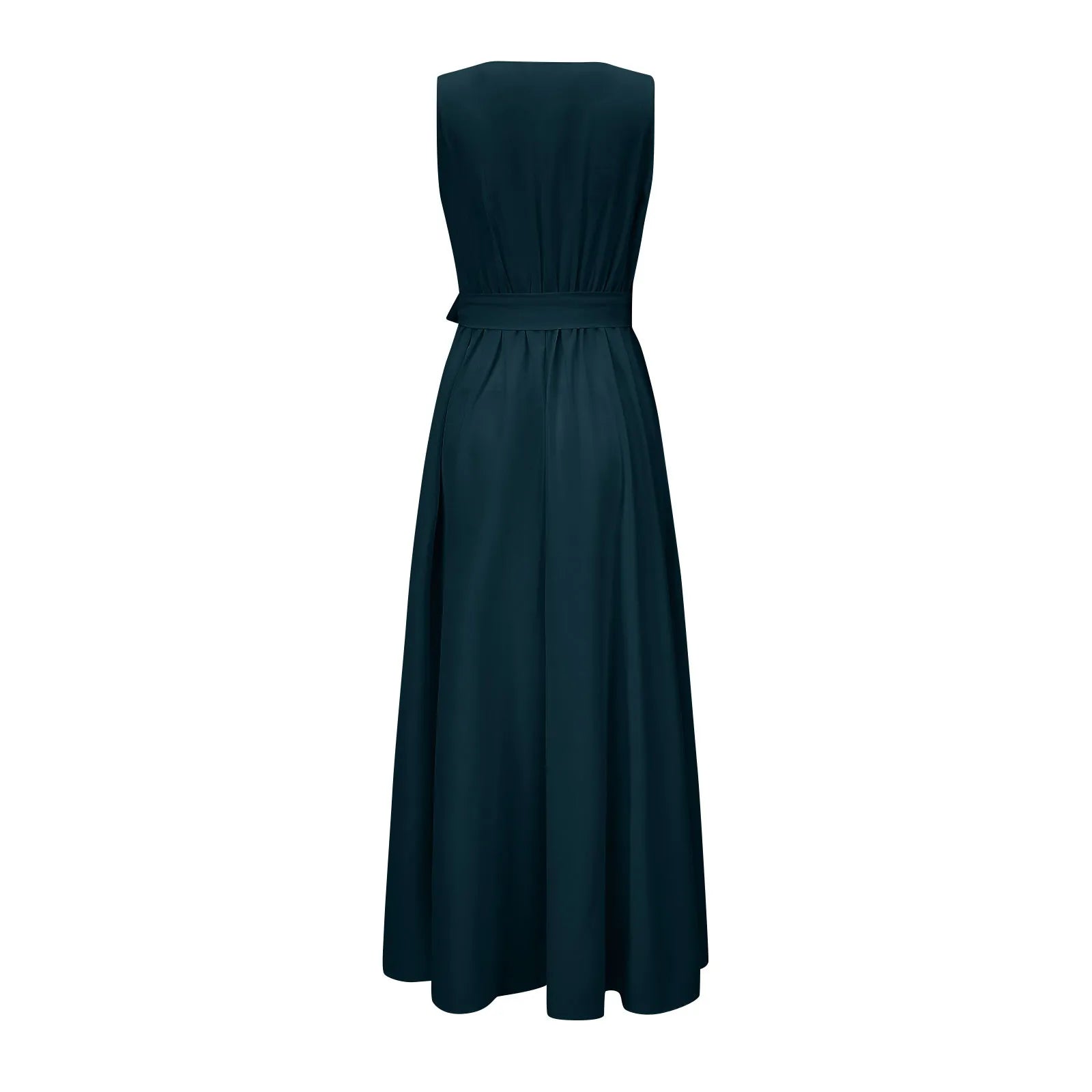 Women's Wrap Maxi Dress | Sleeveless V-Neck Teal-6