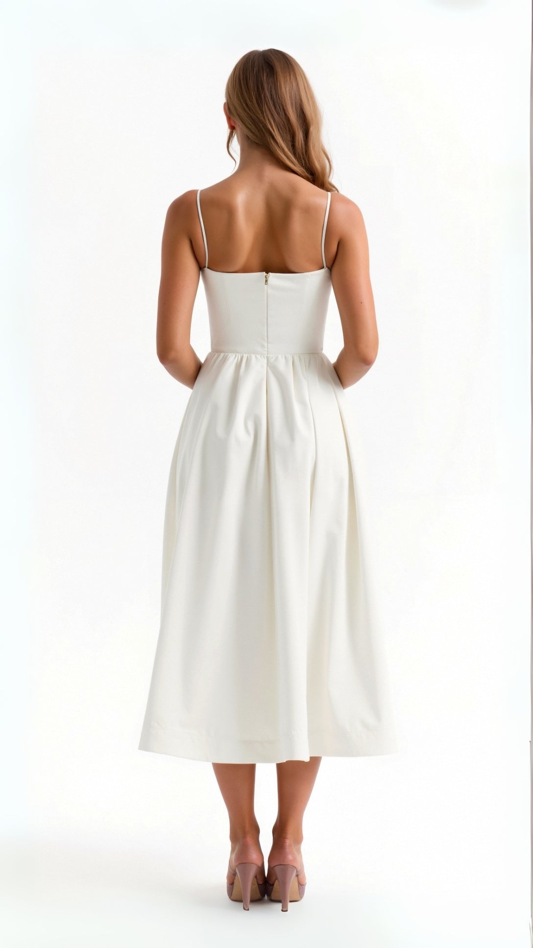 Women's White A-Line Midi Dress | Wedding Guest-2