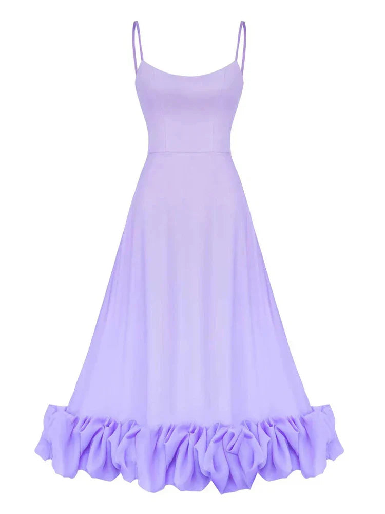 Women's White Midi Dress | Ruffle Hem Elegant-6