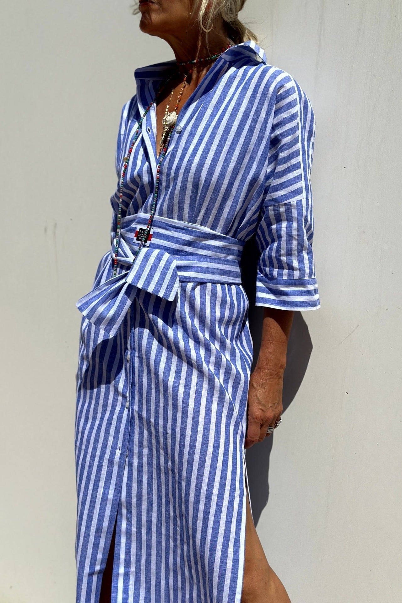 Women's Striped Midi Dress | Wrap Casual-2