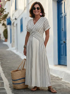 Women's Wrap Midi Dress | Striped V-Neck-5