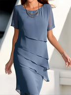 Women's Ruffle Midi Dress | Elegant Cocktail-3