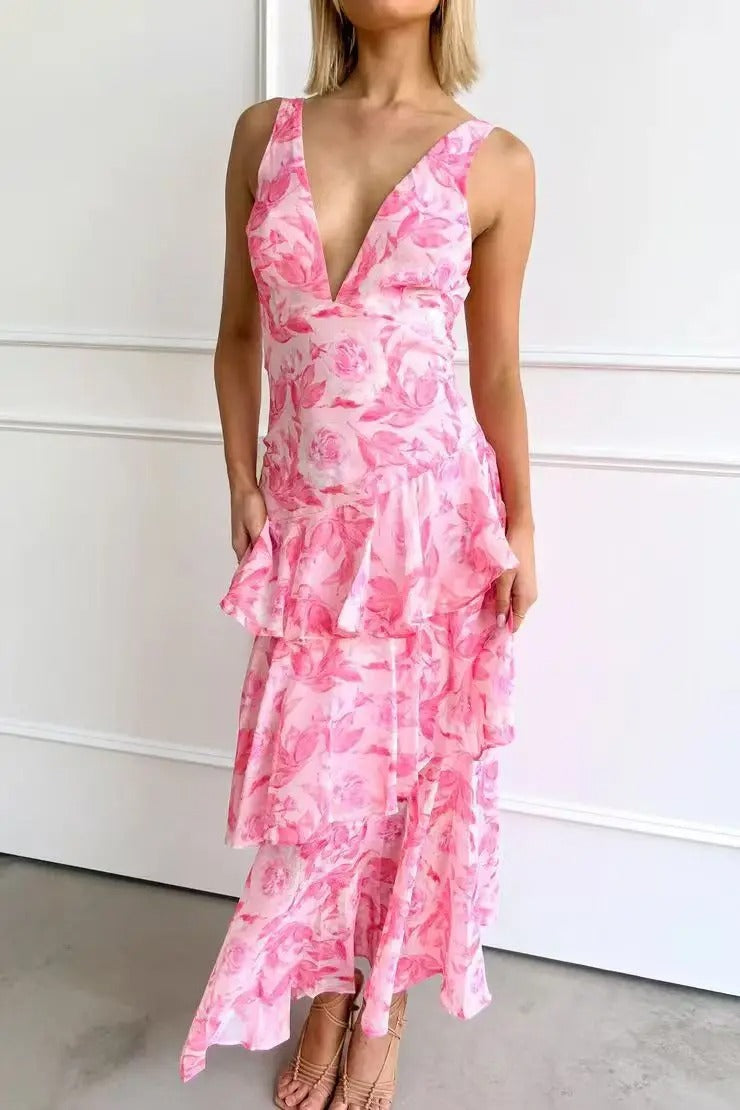 Women's Floral Ruffle Maxi Dress | Wedding Guest-10