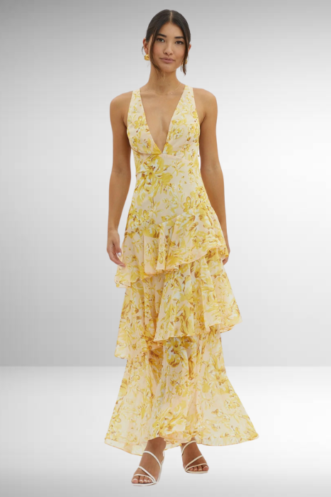 Women's Floral Ruffle Maxi Dress | Wedding Guest-13