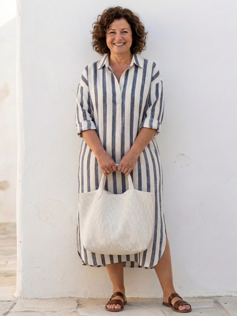 Women's Striped Midi Dress | Casual Summer-3