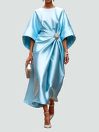 Women's Draped Midi Dress | Batwing Sleeve Formal-3
