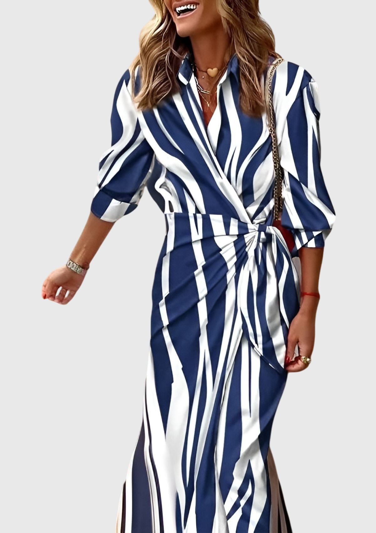 Women's Geometric Wrap Midi Dress | Elegant-10