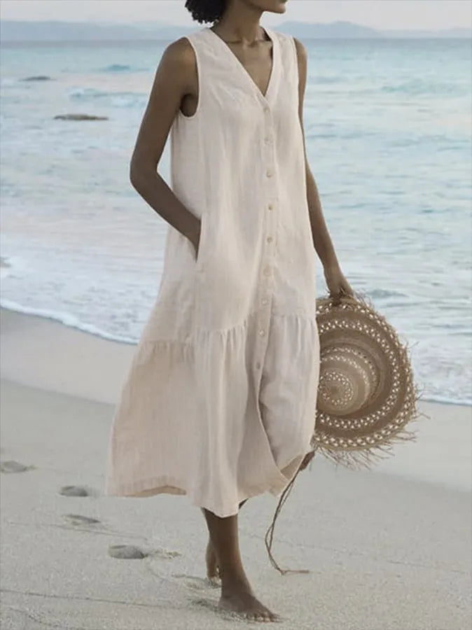 Women's Summer Maxi Dress | V-Neck Sleeveless-2
