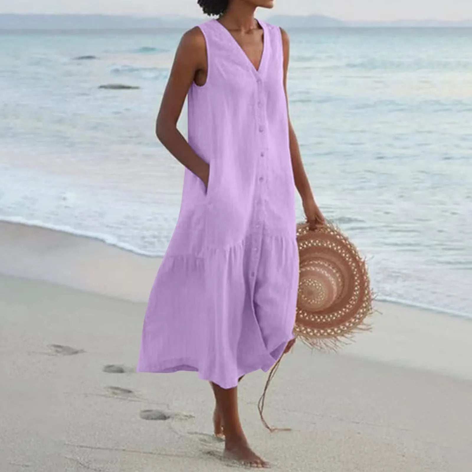 Women's Summer Maxi Dress | V-Neck Sleeveless-6