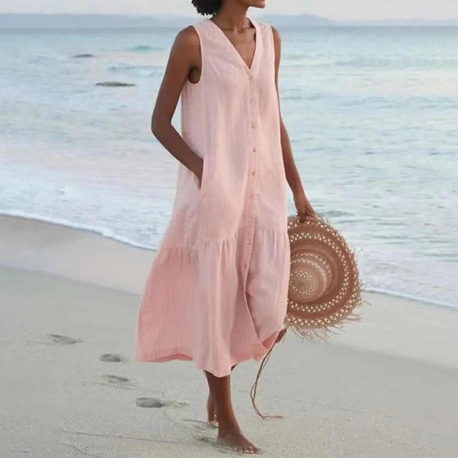 Women's Summer Maxi Dress | V-Neck Sleeveless-3