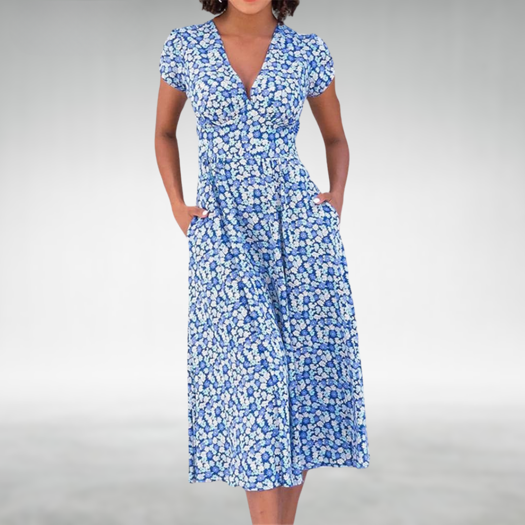 Women's Floral Midi Dress | Summer V-Neck-1