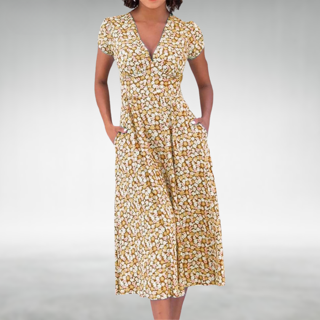 Women's Floral Midi Dress | Summer V-Neck-4