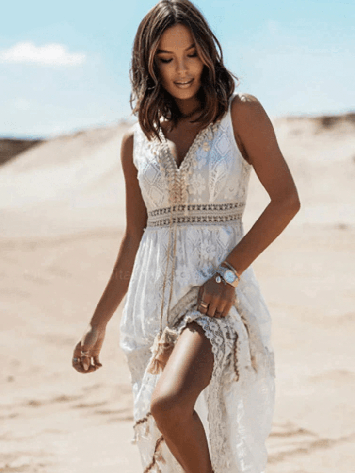 Women's Boho Lace Maxi Dress | Summer V-Neck-3