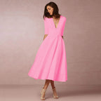 Women's Elegant Midi Dress | V-Neck A-Line White-10