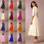 Women's Elegant Midi Dress | V-Neck A-Line White-13
