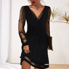Women's Cocktail Mini Dress | V-Neck Mesh Sleeves-3