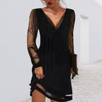 Women's Cocktail Mini Dress | V-Neck Mesh Sleeves-4