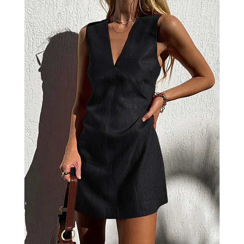 Women's Summer Mini Dress | V-Neck Sleeveless-4