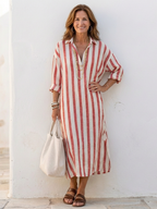 Women's Striped Midi Dress | Casual Summer-4