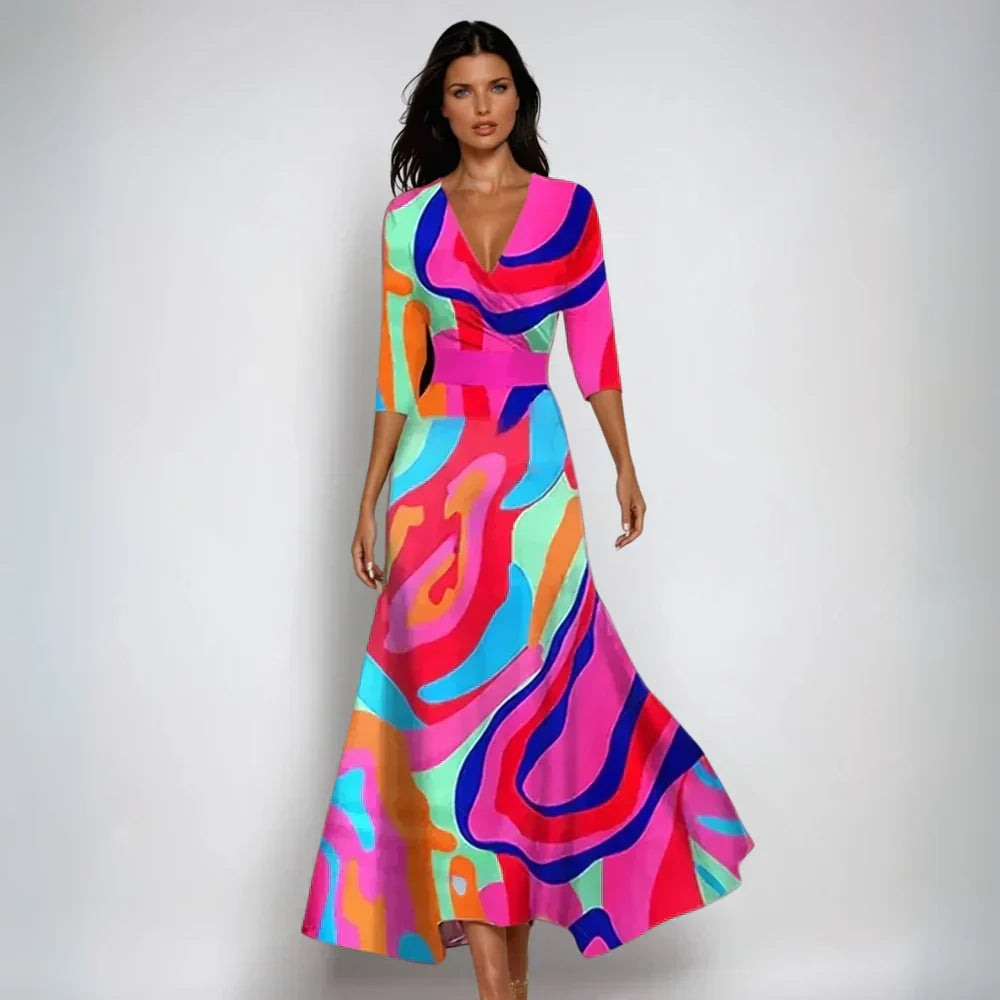 Women's Floral Wrap Maxi Dress | V-Neck 3/4 Sleeve-6