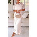 Women's Open Knit Maxi Dress | Short Sleeve Coverup-9