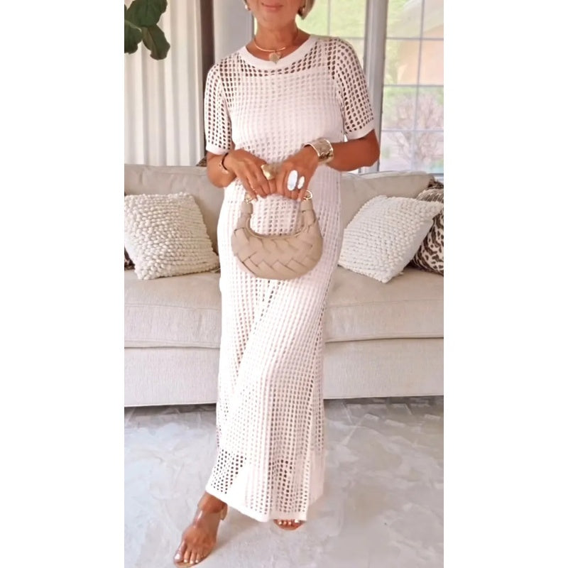 Women's Open Knit Maxi Dress | Short Sleeve Coverup-9