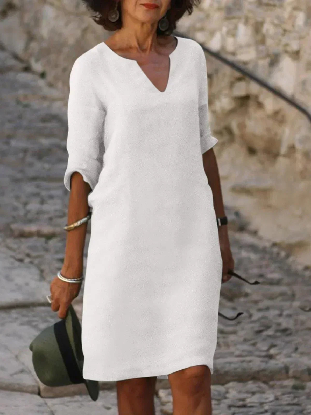 Women's V-Neck Shift Dress | Half Sleeve Knee Length-7