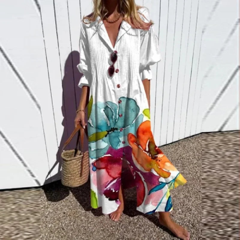 Women's Floral Print Maxi Dress | Loose Fit V-Neck-7