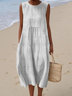 Women's Sleeveless Midi Dress | Embroidered Summer-4