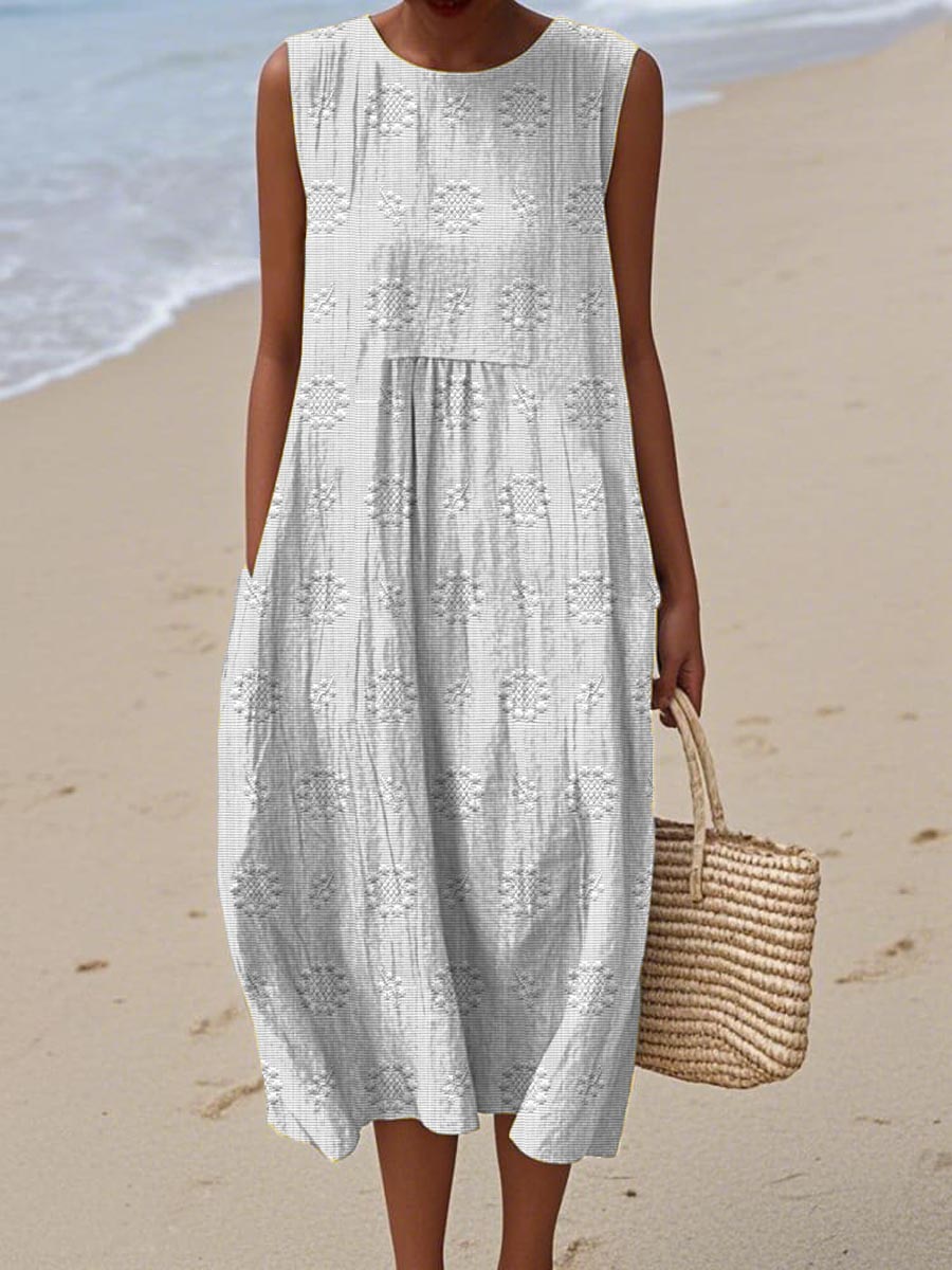 Women's Sleeveless Midi Dress | Embroidered Summer-4